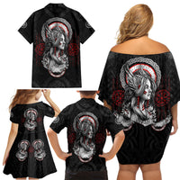 Viking Shieldmaiden Family Matching Off Shoulder Short Dress and Hawaiian Shirt with Viking Compass Vegvisir - Wonder Print Shop