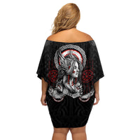 Viking Shieldmaiden Family Matching Off Shoulder Short Dress and Hawaiian Shirt with Viking Compass Vegvisir - Wonder Print Shop