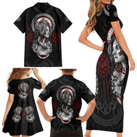 Viking Shieldmaiden Family Matching Short Sleeve Bodycon Dress and Hawaiian Shirt with Viking Compass Vegvisir - Wonder Print Shop