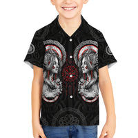 Viking Shieldmaiden Family Matching Short Sleeve Bodycon Dress and Hawaiian Shirt with Viking Compass Vegvisir - Wonder Print Shop