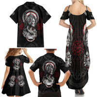 Viking Shieldmaiden Family Matching Summer Maxi Dress and Hawaiian Shirt with Viking Compass Vegvisir - Wonder Print Shop