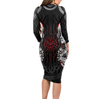 Viking Shieldmaiden Long Sleeve Bodycon Dress with Viking Compass Vegvisir - Wonder Print Shop