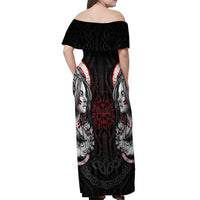 Viking Shieldmaiden Off Shoulder Maxi Dress with Viking Compass Vegvisir - Wonder Print Shop
