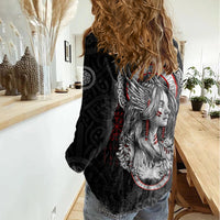Viking Shieldmaiden Women Casual Shirt with Viking Compass Vegvisir - Wonder Print Shop