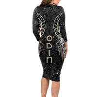 Viking Navigator Long Sleeve Bodycon Dress Odin's Wisdom in Symbols - Wonder Print Shop