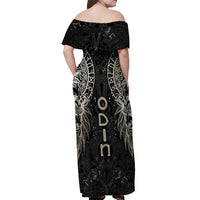 Viking Navigator Off Shoulder Maxi Dress Odin's Wisdom in Symbols - Wonder Print Shop