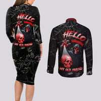 Hello Darkness My Old Friend Skull Couples Matching Long Sleeve Bodycon Dress and Long Sleeve Button Shirts - Wonder Print Shop