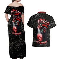 Hello Darkness My Old Friend Skull Couples Matching Off Shoulder Maxi Dress and Hawaiian Shirt - Wonder Print Shop