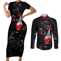 Hello Darkness My Old Friend Skull Couples Matching Short Sleeve Bodycon Dress and Long Sleeve Button Shirts - Wonder Print Shop
