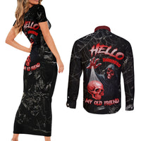 Hello Darkness My Old Friend Skull Couples Matching Short Sleeve Bodycon Dress and Long Sleeve Button Shirts - Wonder Print Shop