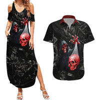 Hello Darkness My Old Friend Skull Couples Matching Summer Maxi Dress and Hawaiian Shirt - Wonder Print Shop