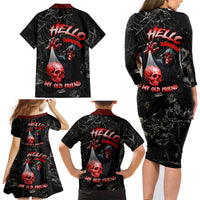 Hello Darkness My Old Friend Skull Family Matching Long Sleeve Bodycon Dress and Hawaiian Shirt - Wonder Print Shop