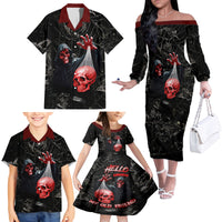 Hello Darkness My Old Friend Skull Family Matching Off Shoulder Long Sleeve Dress and Hawaiian Shirt - Wonder Print Shop