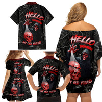 Hello Darkness My Old Friend Skull Family Matching Off Shoulder Short Dress and Hawaiian Shirt - Wonder Print Shop