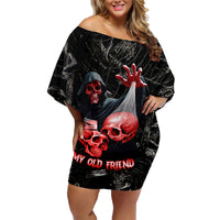 Hello Darkness My Old Friend Skull Family Matching Off Shoulder Short Dress and Hawaiian Shirt - Wonder Print Shop