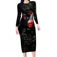 Hello Darkness My Old Friend Skull Long Sleeve Bodycon Dress - Wonder Print Shop
