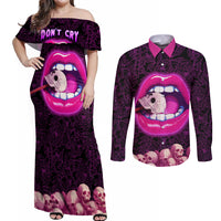 Skull Couples Matching Off Shoulder Maxi Dress and Long Sleeve Button Shirts Don't Cry Say Fuck You And Smile - Wonder Print Shop