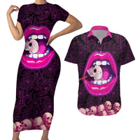Skull Couples Matching Short Sleeve Bodycon Dress and Hawaiian Shirt Don't Cry Say Fuck You And Smile - Wonder Print Shop