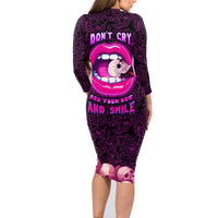 Skull Family Matching Long Sleeve Bodycon Dress and Hawaiian Shirt Don't Cry Say Fuck You And Smile - Wonder Print Shop
