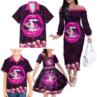 Skull Family Matching Off Shoulder Long Sleeve Dress and Hawaiian Shirt Don't Cry Say Fuck You And Smile - Wonder Print Shop