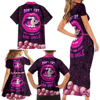 Skull Family Matching Short Sleeve Bodycon Dress and Hawaiian Shirt Don't Cry Say Fuck You And Smile - Wonder Print Shop