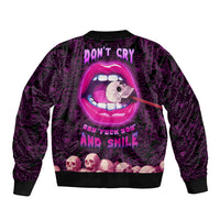 Skull Sleeve Zip Bomber Jacket Don't Cry Say Fuck You And Smile - Wonder Print Shop