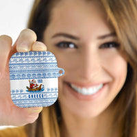 Greece Christmas AirPods Case with Santa Rowing Boat Greek Flag Laurel Wreath Parthenon and Blue White Pattern Design - Wonder Print Shop
