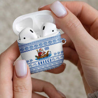 Greece Christmas AirPods Case with Santa Rowing Boat Greek Flag Laurel Wreath Parthenon and Blue White Pattern Design - Wonder Print Shop