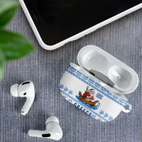 Greece Christmas AirPods Case with Santa Rowing Boat Greek Flag Laurel Wreath Parthenon and Blue White Pattern Design - Wonder Print Shop