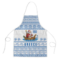 Greece Christmas Apron with Santa Rowing Boat Greek Flag Laurel Wreath Parthenon and Blue White Pattern Design - Wonder Print Shop