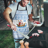 Greece Christmas Apron with Santa Rowing Boat Greek Flag Laurel Wreath Parthenon and Blue White Pattern Design - Wonder Print Shop