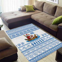 Greece Christmas Area Rug with Santa Rowing Boat Greek Flag Laurel Wreath Parthenon and Blue White Pattern Design - Wonder Print Shop