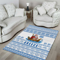 Greece Christmas Area Rug with Santa Rowing Boat Greek Flag Laurel Wreath Parthenon and Blue White Pattern Design - Wonder Print Shop
