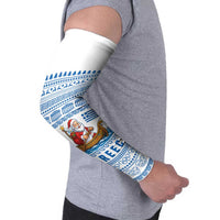 Greece Christmas Arm Sleeves with Santa Rowing Boat Greek Flag Laurel Wreath Parthenon and Blue White Pattern Design - Wonder Print Shop