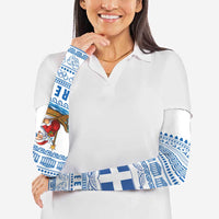 Greece Christmas Arm Sleeves with Santa Rowing Boat Greek Flag Laurel Wreath Parthenon and Blue White Pattern Design - Wonder Print Shop