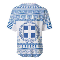 Greece Christmas Baseball Jersey with Santa Rowing Boat Greek Flag Laurel Wreath Parthenon and Blue White Pattern Design - Wonder Print Shop