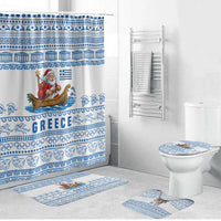 Greece Christmas Bathroom Set with Santa Rowing Boat Greek Flag Laurel Wreath Parthenon and Blue White Pattern Design - Wonder Print Shop