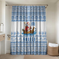 Greece Christmas Bathroom Set with Santa Rowing Boat Greek Flag Laurel Wreath Parthenon and Blue White Pattern Design - Wonder Print Shop