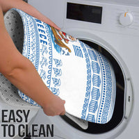 Greece Christmas Bathroom Set with Santa Rowing Boat Greek Flag Laurel Wreath Parthenon and Blue White Pattern Design - Wonder Print Shop