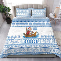 Greece Christmas Bedding Set with Santa Rowing Boat Greek Flag Laurel Wreath Parthenon and Blue White Pattern Design - Wonder Print Shop