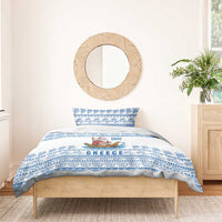 Greece Christmas Bedding Set with Santa Rowing Boat Greek Flag Laurel Wreath Parthenon and Blue White Pattern Design - Wonder Print Shop