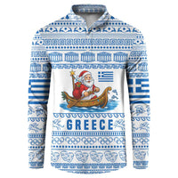 Greece Christmas Button Sweatshirt with Santa Rowing Boat Greek Flag Laurel Wreath Parthenon and Blue White Pattern Design - Wonder Print Shop