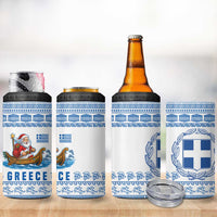 Greece Christmas 4 in 1 Can Cooler Tumbler with Santa Rowing Boat Greek Flag Laurel Wreath Parthenon and Blue White Pattern Design - Wonder Print Shop