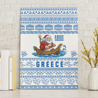 Greece Christmas Canvas Wall Art with Santa Rowing Boat Greek Flag Laurel Wreath Parthenon and Blue White Pattern Design - Wonder Print Shop