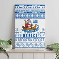 Greece Christmas Canvas Wall Art with Santa Rowing Boat Greek Flag Laurel Wreath Parthenon and Blue White Pattern Design - Wonder Print Shop