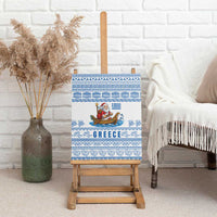 Greece Christmas Canvas Wall Art with Santa Rowing Boat Greek Flag Laurel Wreath Parthenon and Blue White Pattern Design - Wonder Print Shop