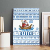 Greece Christmas Canvas Wall Art with Santa Rowing Boat Greek Flag Laurel Wreath Parthenon and Blue White Pattern Design - Wonder Print Shop