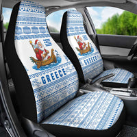 Greece Christmas Car Seat Cover with Santa Rowing Boat Greek Flag Laurel Wreath Parthenon and Blue White Pattern Design - Wonder Print Shop