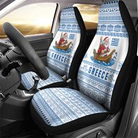 Greece Christmas Car Seat Cover with Santa Rowing Boat Greek Flag Laurel Wreath Parthenon and Blue White Pattern Design - Wonder Print Shop