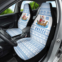 Greece Christmas Car Seat Cover with Santa Rowing Boat Greek Flag Laurel Wreath Parthenon and Blue White Pattern Design - Wonder Print Shop